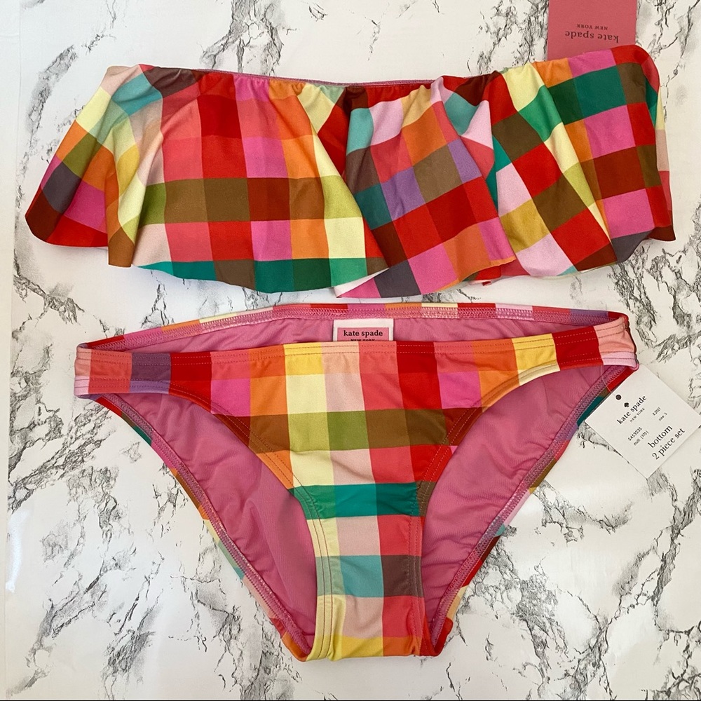 NWT Kate Spade  Garden Plaid Bandeau Bikini set